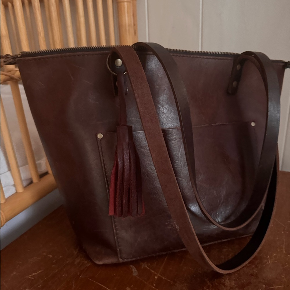 Custom made in USA portland Brown Leather Tote Bag